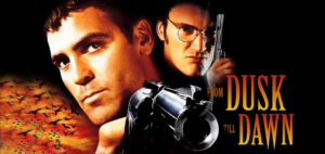 On the run from a bank robbery that left several police officers dead, Seth Gecko (George Clooney) and his paranoid, loose-cannon brother, Richard (Quentin Tarantino), hightail it to the Mexican border. Kidnapping preacher Jacob Fuller (Harvey Keitel) and his kids, the criminals sneak across the border in the family's RV and hole up in a topless bar. Unfortunately, the bar also happens to be home base for a gang of vampires, and the brothers and their hostages have to fight their way out.